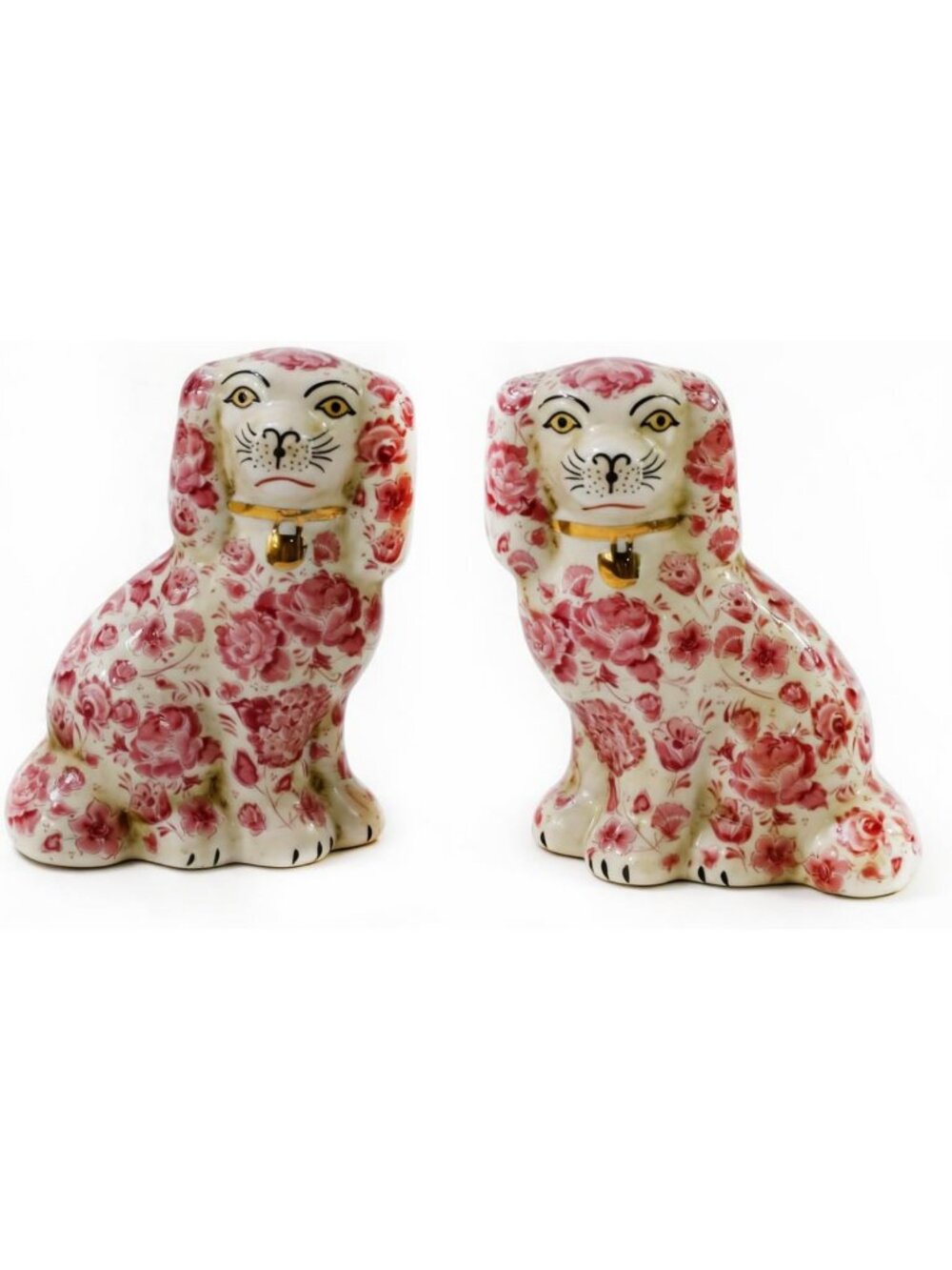 Charming Vintage Small Spaniel Ceramic Dog Figurines - Pink Floral Home Décor